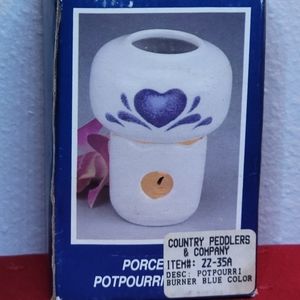 Vtg Potpourri Burner Tea Light Candle Holder Blue Heart White Porcelain NIB
